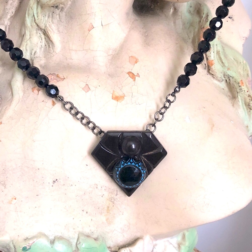Assemblage Pendant Necklace w/Shoe/Dress Clip, Button and Beads